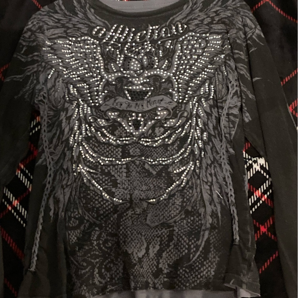 Affliction Black and Gray Graphic Tee